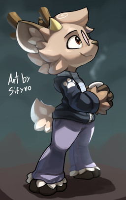 anthro beverage chibi coffee eyewear glasses horn scarf solo blitzdrachin conditional_dnp deer mammal