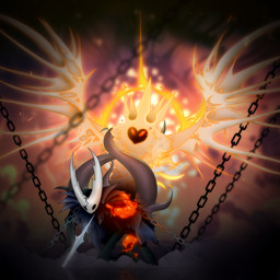 2_horns ambiguous_gender biped blue_eyes chain clothing duo fingers fur horn melee_weapon orange_eyes tendrils weapon wings justalti hollow_knight_(franchise) team_cherry hollow_knight_(character) radiance_(hollow_knight) arthropod infected_(species) insect lepidopteran moth vessel_(species) 1:1 2023 absurd_res hi_res