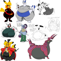anthro belly big_belly breasts female feral group huge_belly inflation overweight simple_background text thick_thighs white_background thatoneaceguy nintendo pokemon ampharos cubone generation_1_pokemon generation_2_pokemon generation_3_pokemon generation_5_pokemon generation_8_pokemon legendary_pokemon lugia meowth pikachu pokemon_(species) regirock scolipede sneasel sneasler 1:1 2023 english_text hi_res