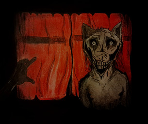 ambiguous_gender creepy crooked_teeth disembodied_hand evil_face evil_grin eye_contact feral horror_(theme) looking_at_another looking_at_viewer nightmare_fuel smile solo solo_focus stare teeth uncanny_valley white_body glury_the_unown creepypasta smile.dog canid canine canis demon domestic_dog husky mammal monster nordic_sled_dog spitz absurd_res hi_res traditional_media_(artwork)