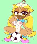 anthro ball bodily_fluids breasts clothing female female_anthro fur genital_fluids genitals grinding hair looking_at_viewer nipples pigtails pussy shirt_up simple_background smile soccer soccer_ball solo sport sportswear sprinkles sprinkles_in_hair topwear vaginal_fluids nsfwarii sega sonic_the_hedgehog_(series) lana_(eggbot15) haplorhine mammal monkey primate digital_media_(artwork) hi_res