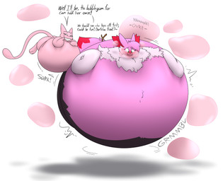 anthro belly belly_expansion big_belly body_inflation duo expansion female floating huge_belly hyper hyper_belly hyper_inflation immobile inflation pink_body spherical_inflation text thatoneaceguy nintendo pokemon braixen generation_1_pokemon generation_6_pokemon legendary_pokemon mew_(pokemon) pokemon_(species) 2026 english_text hi_res