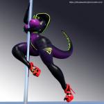 anthro areola big_breasts breasts clothing dancing female footwear green_eyes high_heels non-mammal_breasts platform_footwear platform_heels pole pole_dancing shoes simple_background solo text idsaybucketsofart qhala cobra reptile scalie snake 1:1 2017 3d_(artwork) digital_media_(artwork) hi_res url