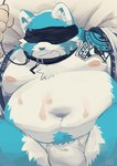 anthro belly big_belly blindfold blue_body blue_nose bulge clothing collar duo kemono leash lying male moobs navel nipples overweight overweight_male solo_focus tattoo underwear l4zily laz_(lazxuszz) ailurid mammal red_panda 2022 absurd_res hi_res