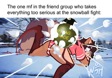 anthro caption clothing explosives female grenade homophobic_slur panties pattern_clothing slur snowball_fight solo striped_clothing stripes text underwear weapon oworcestershire scotch_bonnet ailurid mammal red_panda english_text hi_res