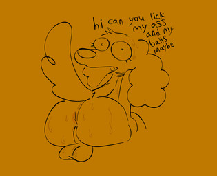 anthro anus balls bodily_fluids butt butt_focus dialogue genitals gynomorph intersex inviting solo sweat sweatdrop sweaty_balls sweaty_butt sweaty_genitalia text crazymazies mazie_(crazymazies) canid canine mammal english_text hi_res trans_(lore) trans_woman_(lore)