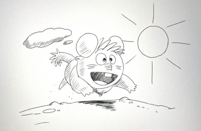 anthro biped chibi cloud outside running smile solo sun hikari_gamba gamba_no_bouken gamba_no_bouken_(series) ganba mammal mouse murid murine rodent 2023 hi_res