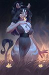 2023 anthro black_hair bonifasko breasts clothed clothing eyes_closed felid feline female fur hair hi_res lion mammal pantherine solo thick_thighs white_body white_fur wide_hips