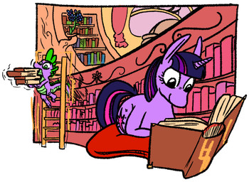 book duo female feral golden_oaks_library horn ladder library loaf male male/female reading duendeinexistente friendship_is_magic hasbro my_little_pony mythology spike_(mlp) twilight_sparkle_(mlp) dragon equid equine mammal mythological_creature mythological_equine mythological_scalie scalie unicorn