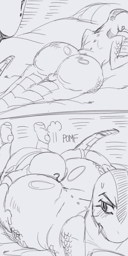 anthro balls bed duo face_in_ass furniture genitals male male/male nude text itemfunk anon human lizard mammal reptile scalie english_text hi_res