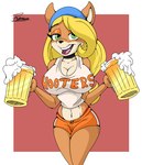 alcohol anthro beer beverage big_breasts breasts clothed clothing female fur hair hair_down hooters_uniform long_hair midriff solo waiter reylobo activision crash_bandicoot_(series) hooters coco_bandicoot bandicoot mammal marsupial hi_res