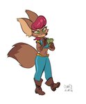 anthro belly_dancer biped boots brown_body brown_fur clothed clothing female footwear fur green_eyes hair midriff money multicolored_body multicolored_fur navel pink_hair shoes solo osato-kun nebila_sejahk canid canine fennec_fox fox mammal true_fox 2021