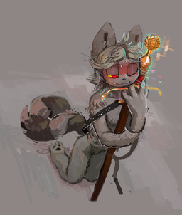 anthro blush bodily_fluids featureless_chest featureless_crotch fur grey_background grey_body grey_fur grey_hair hair hug hugging_object kneeling love male melee_weapon nude_anthro nude_male objectophilia objectum one_eye_closed pawpads paws red_eyes romantic simple_background solo striped_body striped_fur stripes sweat sweatdrop sword weapon yellow_sclera worm_(artist) domestic_cat felid feline felis mammal hi_res