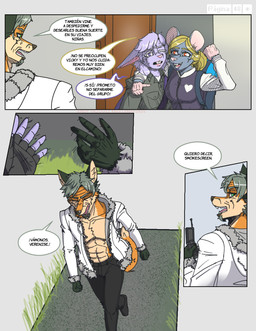 age_difference anthro blonde_hair clothed clothing elderly_anthro elderly_male exposed_chest female fur green_body green_fur green_hair grey_background grey_body grey_fur group hair heart_print looking_at_another male older_male orange_body orange_fur purple_body purple_fur red_eyes simple_background tan_body tan_fur text younger_female usuario2 antonella_kahrman koto_fuyumono verenise_violeta victoria_violeta_(usuario2) canid canine fox lagomorph leporid mammal mouse murid murine rabbit rodent comic hi_res spanish_text translation_check translation_request