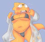 anthro bikini bodily_fluids camel_toe clothing embarrassed female partially_visible_vulva soaked solo sweat sweating_profusely swimwear two-piece_swimsuit alpi undertale_(series) alphys dinosaur lizard prehistoric_species reptile scalie hi_res