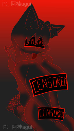 black_body black_ears black_feet black_fur black_hair black_legs black_nose black_tail dipstick_tail ear_piercing ear_ring feet female fur hair heart_symbol inner_ear_fluff kneeling markings paws piercing red_hair red_light red_line_art red_paws red_tail red_tail_tip red_tongue ring_piercing solo tail tail_markings text tongue tongue_out tuft agui_(artist) lobotomy_corporation project_moon censored_(project_moon) humanoid censored colored_line_art hi_res monochrome