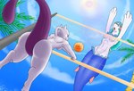 anthro ball big_butt breasts bubble_butt butt cloud convenient_censorship day duo female navel net nude palm_tree plant playing_sport sky sport sun tree volleyball volleyball_(ball) volleyball_net livinlovindude nintendo pokemon generation_1_pokemon generation_7_pokemon legendary_pokemon mammal marine mewtwo pinniped pokemon_(species) primarina hi_res