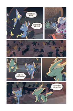 ambiguous_gender black_body black_fur blue_body blue_fur brown_eyes dialogue digitigrade eyes_closed feral fur green_body green_fur group head_tuft inner_ear_fluff looking_at_another lying on_front outside quadruped silhouette smile speech_bubble standing stretching tail tail_tuft text tuft walking yellow_body yellow_eyes yellow_fur yellow_sclera wooled nintendo pokemon pokemon_mystery_dungeon spike_chunsoft joy_the_flaaffy malachi_(wooled) sable_(wooled) electrike flaaffy generation_2_pokemon generation_3_pokemon generation_4_pokemon luxray pokemon_(species) shinx comic english_text hi_res shaded
