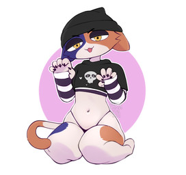 5_fingers :3 >:3 abstract_background anthro barefoot beanie black_beanie black_claws black_clothing black_eyeshadow black_hat black_headwear black_hoodie black_panties black_thong black_topwear black_underwear blue_body blue_fur bone circle claws clothed clothing crop_top cropped_hoodie cute_fangs eyeshadow fangs feet female finger_claws fingers fur half-closed_eyes hat headgear headwear heart_print heart_symbol hoodie legs_together long_sleeves makeup mottled multicolored_body multicolored_fur narrowed_eyes navel noseless open_:3 open_mouth orange_body orange_fur panties pantsless piebald print_clothing print_hoodie print_topwear shirt simple_background skull skull_print solo striped_sleeves teeth text thong topwear undershirt underwear white_background white_body white_fur yellow_eyes pakusta epic_games fortnite meow_skulls calico_cat domestic_cat felid feline felis mammal 2022 artist_name hi_res shaded watermark