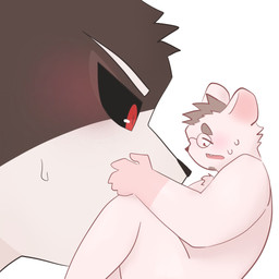 anthro bodily_fluids duo eyewear glasses kemono male micro simple_background size_difference slightly_chubby sweat white_background kmbr2235 xxl_woofia code_b code_k animal_humanoid bat bat_humanoid humanoid mammal mammal_humanoid murid murid_humanoid murine murine_humanoid rat_humanoid rodent rodent_humanoid 1:1 2025 hi_res