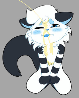 blush bodily_fluids genital_fluids kneeling male pee_on_face solo urine watersports young milowo felid feline mammal hi_res