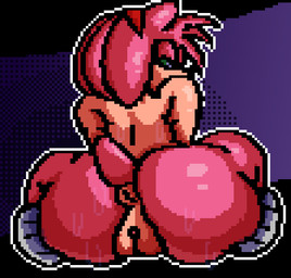 accessory anthro anus bedroom_eyes big_butt bodily_fluids butt clothing female footwear fur genitals green_eyes hair headband kneeling looking_at_viewer looking_back narrowed_eyes pink_body pink_fur pink_hair plump_labia presenting presenting_hindquarters presenting_vulva rear_view seductive shoes solo spread_legs spreading sweat tail vulva neyusleep sega sonic_the_hedgehog_(series) amy_rose eulipotyphlan hedgehog mammal digital_media_(artwork) pixel_(artwork)