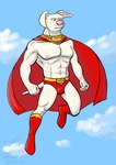 5_fingers abs amber_eyes anthro anthrofied biped blush boots briefs bulge cape clothing fingers flying footwear humanoid_hands male muscular muscular_anthro muscular_male outside pink_nose red_boots red_cape red_clothing red_footwear shoes sky solo underwear white_body adriano_berjillos dc_comics dc_league_of_super-pets krypto_the_superdog superman_(series) krypto canid canine canis domestic_dog mammal 2022 watermark