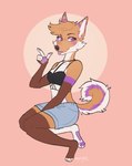 anthro bottomwear bra brown_body brown_fur clothing denim denim_bottomwear denim_clothing denim_shorts female fur orange_body orange_fur pawpads purple_body purple_eyes purple_fur purple_pawpads raised_hand shorts solo topwear underwear white_body white_fur captyns canid canine fox mammal hi_res