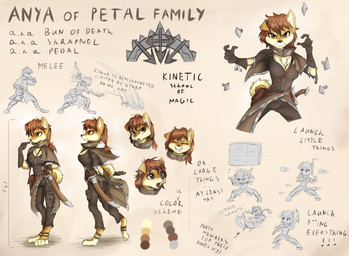 4_toes anthro barefoot black_nose blonde_eyebrows breasts brown_background brown_eyes chest_tuft cleavage clothed clothing curled_tail digitigrade eyebrows eyes_closed feet female feral floppy_ears fur gesture gloves hair hand_above_head hand_behind_back hand_gesture handwear long_hair looking_at_viewer magic melee_weapon multiple_poses open_mouth orange_body orange_fur pointing pointing_at_self ponytail pose raised_arms scabbard shoulder_bag simple_background smile solo sword tail teeth text toes toothy_smile tuft walking weapon tinygaypirate anya_(tinygaypirate) quatoquompa_(tinygaypirate) canid canine canis domestic_dog mammal shiba_inu spitz absurd_res english_text hi_res model_sheet multiple_images