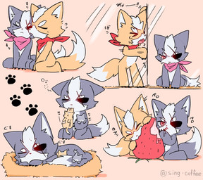 ambiguous_gender anthro chibi countershade_torso countershading daww duo eyebrows fur grey_body grey_fur kemono male orange_body orange_fur white_body white_fur sing_coffee nintendo star_fox fox_mccloud wolf_o'donnell canid canine canis fox mammal wolf hi_res