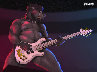 anthro bass_guitar collar exhibitionism eyewear glasses guitar hairy male multiple_piercings musical_instrument overweight overweight_male performing piercing plucked_string_instrument rock_band solo spiked_collar spikes stage string_instrument wearing_glasses havhavoc havoc_(havhavoc) american_pit_bull_terrier canid canine canis domestic_dog hunting_dog mammal pit_bull terrier 4:3