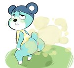 anthro anus blush bottomless clothed clothing crouching fart fart_cloud fart_fetish female fur genitals grass hair humanoid_genitalia humanoid_pussy ill nausea nervous plant pussy round_tail simple_background solo skunkbutts animal_crossing nintendo bluebear_(animal_crossing) bear mammal ursine filth digital_media_(artwork)