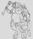 armor axe bone female magic_user melee_weapon pregnant scar shaman skull solo tribal_spellcaster weapon pauliusthemad vwpologt european_mythology greek_mythology mythology warhammer_(franchise) warhammer_fantasy beastman_(warhammer) bovid bovine humanoid mammal minotaur hi_res monochrome