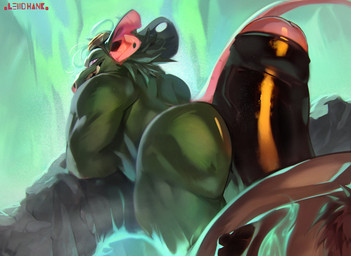 anthro anthro_on_anthro arched_back belly bent_over biceps big_butt big_penis brown_body brown_fur butt cave darkened_genitalia darkened_penis dominant dominant_anthro dominant_male duo erect_nipples erection eyewear eyewear_on_head eyewear_only faceless_anthro faceless_character faceless_male first_person_view foreskin from_behind_position fur genitals glans glistening glistening_butt glistening_genitalia glistening_penis goggles goggles_on_head goggles_only green_body green_fur grin hot_dogging huge_penis humanoid_genitalia humanoid_penis imminent_sex interspecies it'll_never_fit larger_dom larger_male leaning leaning_forward looking_at_viewer looking_back male male/male muscular muscular_anthro muscular_male nipples notched_ear nude pecs penis pink_eyes rat_tail rear_view rock sex sharp_teeth size_difference smaller_male smile spring submissive submissive_anthro submissive_male tail teeth water lewdhank league_of_legends riot_games tencent spirit_blossom_springs_volibear twitch_(lol) volibear bear mammal murid murine rat rodent 2025 hi_res