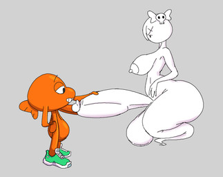 anthro areola balls big_balls big_penis breasts clothing duo footwear genitals ghost_tail green_clothing green_footwear green_shoes grey_background gynomorph gynomorph/male hair hair_over_eye huge_balls huge_penis hyper hyper_balls hyper_genitalia hyper_penis intersex intersex/male male nipples orange_body orange_scales orange_skin penetration penis scales shoes short_hair simple_background urethral urethral_penetration vein veiny_penis white_body white_hair white_skin vr457 cartoon_network the_amazing_world_of_gumball carrie_krueger darwin_watterson aquatic fish ghost spirit
