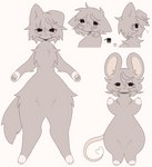 :3 anthro blush blush_lines chest_tuft ears_down female fur hair looking_at_viewer looking_away messy_hair multicolored_body multicolored_fur neck_tuft one_ear_up paws pivoted_ears pose simple_background solo tail tongue tongue_out tuft whiskers joycawn jam_(joycawn) canid canine canis domestic_cat domestic_dog felid feline felis mammal mouse murid murine rodent hi_res