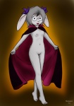 anthro breasts cosplay eyewear female genitals glasses grey_hair hair pussy red_eyes simple_background solo yellow_background young young_anthro shep dusty_(dusty) lagomorph leporid mammal rabbit vampire 2012 absurd_res hi_res