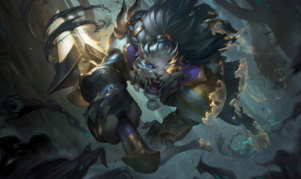 action_pose anthro armor blue_eyes clothing forest fur gauntlets gloves grey_body grey_fur grey_hair hair handwear holding_melee_weapon holding_object holding_sword holding_weapon magic male melee_weapon open_mouth outside pauldron plant ponytail pose solo sword teeth tree weapon rudy_siswanto league_of_legends riot_games tencent rengar_(lol) felid lion mammal pantherine 2021 digital_media_(artwork) hi_res official_art