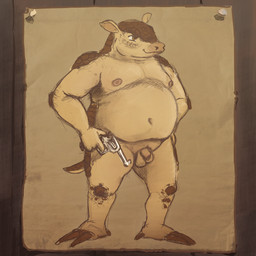 anthro balls flaccid foreskin genitals gun handgun male navel nude orange_eyes overweight overweight_male penis ranged_weapon revolver solo tan_body weapon dakkawoof armadillo mammal xenarthran 1:1 2026 hi_res