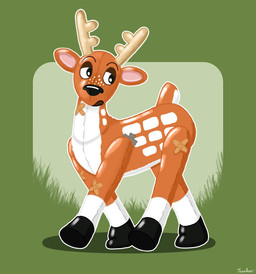 antlers band-aid bandage black_hooves feral hooves horn inflatable male simple_background solo text towndeer deer_mike mike_(deer_mike) animate_inanimate deer living_inflatable mammal 2026 absurd_res artist_name english_description hi_res