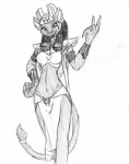 anthro biped breasts clothed clothing female hair looking_at_viewer open_mouth simple_background solo standing white_background patches_namaki disney disney's_aladdin mirage_(disney) domestic_cat felid feline felis mammal greyscale monochrome