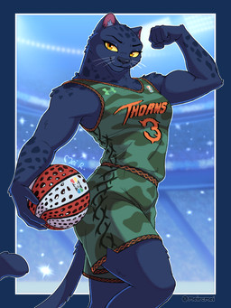 5_fingers anthro ball basketball_(ball) basketball_uniform biceps black_body black_fur black_lips black_nose black_tail breasts closed_smile clothing female fingers flexing flexing_bicep fur lips mouth_closed muscular muscular_anthro muscular_female orange_eyes pose shirt smile solo sportswear stadium stadium_lighting standing tail tank_top topwear uniform yellow_sclera meircmei goat_(movie) sony_corporation sony_interactive_entertainment sony_pictures under_armour jett_fillmore felid mammal pantherine 3:4 alpha_channel