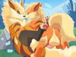 2024 4:3 absurd_res alpha_(mating_season) anal anal_penetration anthro anus arcanine backsack balls big_balls blonde_hair blue_eyes butt canid canine clothing delta_(mating_season) duo erection eye_contact fluffy fluffy_tail fur generation_1_pokemon genitals hair hi_res larger_penetrated leaning leaning_backward legwear looking_at_another male male/male male_penetrated male_penetrating male_penetrating_male mammal nikkibunn nintendo orange_body orange_fur penetration penile penile_penetration penis_in_ass pokemon pokemon_(species) sex size_difference small_dom_big_sub smile tail thigh_highs tongue tongue_out
