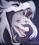 ambiguous_gender ambiguous_pred ambiguous_prey anthro black_body black_scales blue_eyes bodily_fluids drooling duo fangs front_view fur in_mouth mouth_shot multicolored_eyes open_mouth oral_vore pink_tongue pupils purple_eyes purple_tongue saliva saliva_on_tongue saliva_string scales sharp_teeth slit_pupils teeth tongue tongue_out two_tone_eyes vore white_body white_fur white_pupils santanahoffman mythology dragon furred_dragon furred_scalie mythological_creature mythological_scalie scalie bust_portrait portrait