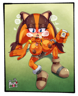 anthro areola big_breasts blue_eyes blush bodily_fluids bottomwear breast_expansion breast_growth breasts clothed clothing container drugs expansion eyelashes female female_anthro footwear fur growth hair half-closed_eyes holding_container holding_object huge_breasts narrowed_eyes nipples open_mouth orange_body pills shoes simple_background sitting skirt solo spread_legs spreading sweat sweatdrop sweaty_breasts text topless topless_anthro topless_female procyon_star sega sonic_boom sonic_the_hedgehog_(series) sticks_the_jungle_badger badger mammal mustelid musteline 2024 absurd_res digital_media_(artwork) english_text hi_res