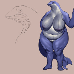 anthro areola breasts female navel nipples overweight solo standing tail theredcockroach aquatic cetacean mammal whale 1:1 absurd_res full-length_portrait hi_res portrait sketch
