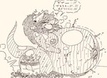anthro areola belly big_areola big_belly big_breasts bodily_fluids breasts bucket_of_chicken chicken_meat close_to_bursting curvy_figure dinosaur eating eating_food extinct eyes_closed fangs female food hage hair hi_res holding_food holding_object horn huge_belly huge_thighs hyper hyper_belly hyper_thighs imminent_explosion inflation japanese_text meat monochrome navel nipples open_mouth outie_navel prehistoric_species puffy_nipples reptile saliva scalie smoke smoke_from_belly smoke_from_butt smoke_from_mouth solo sweat tears teeth text thick_thighs tongue translation_request voluptuous wide_hips