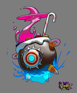 ambiguous_gender candy candy_cane candy_corn cauldron dessert empty_eyes fire food grey_background gummy_(food) happy light limbless long_nose no_eyebrows not_furry pink_body simple_background solo text title toothy_grin inkarat_mittongtare grimmlins_tale food_creature grimmlin hanskettle 2022 absurd_res clip_studio_paint_(artwork) colored digital_drawing_(artwork) digital_media_(artwork) english_description english_text full-length_portrait hi_res lighting official_art portrait shaded