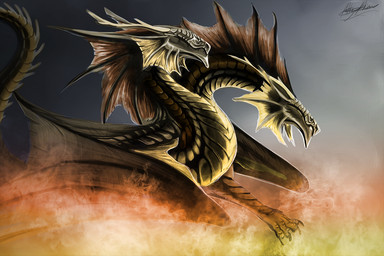 2_heads ambiguous_gender feral frill_(anatomy) head_crest head_frill multi_head scales solo spines wings ashesdrawn mythology dragon mythological_creature mythological_scalie scalie 2015 digital_media_(artwork)