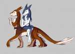 4_fingers 4_toes ambiguous_gender anthro blue_body blue_eyes blue_fur brown_body brown_fur duo feet fingers fur grey_background nude orange_body orange_fur riding sad simple_background tail tail_tuft toes tuft white_body white_fur yellow_eyes zarakon sergal sergal_taur taur 2018